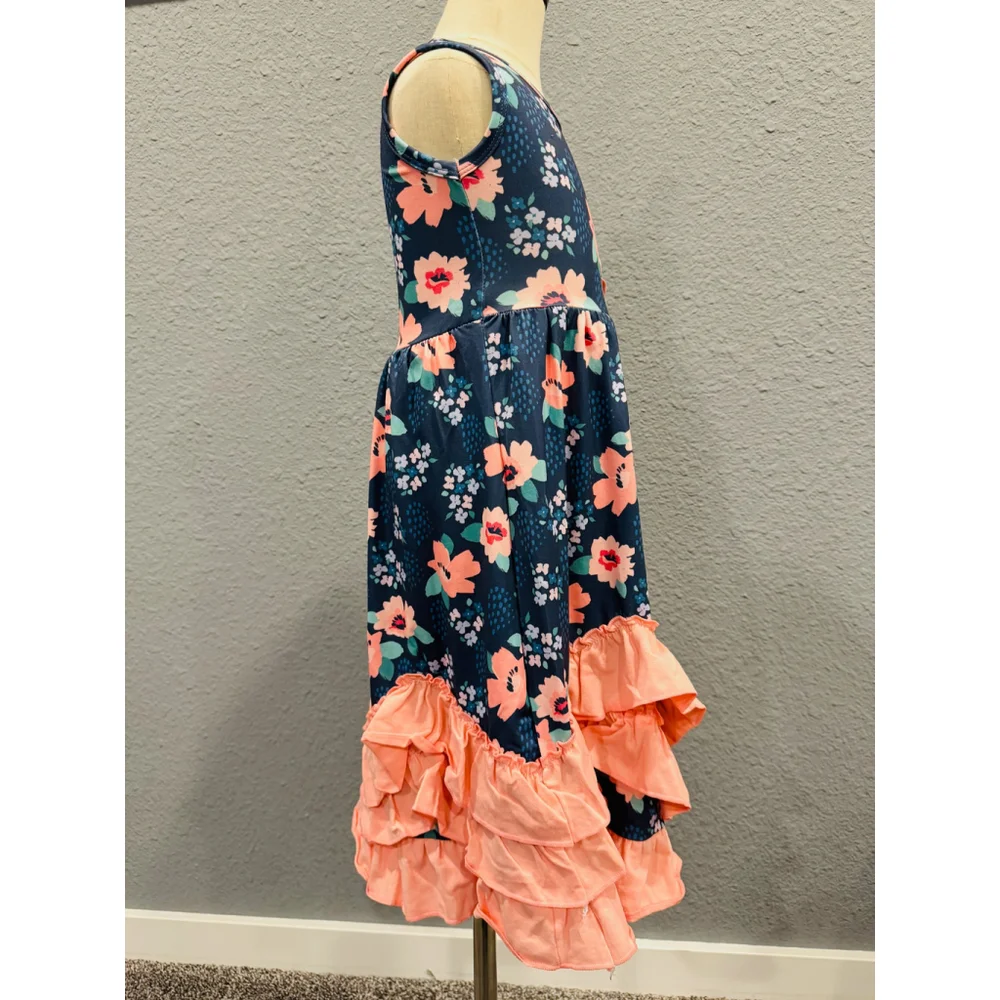 Wellington Designs Girls Navy & Pink Triple Ruffle Maxi Dress, Sz 0/3 - Picture 5 of 9